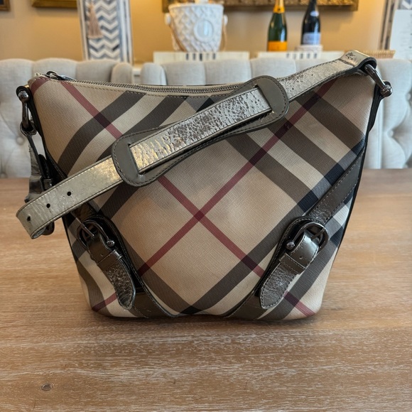 Burberry Beige and Black Plaid Handbag